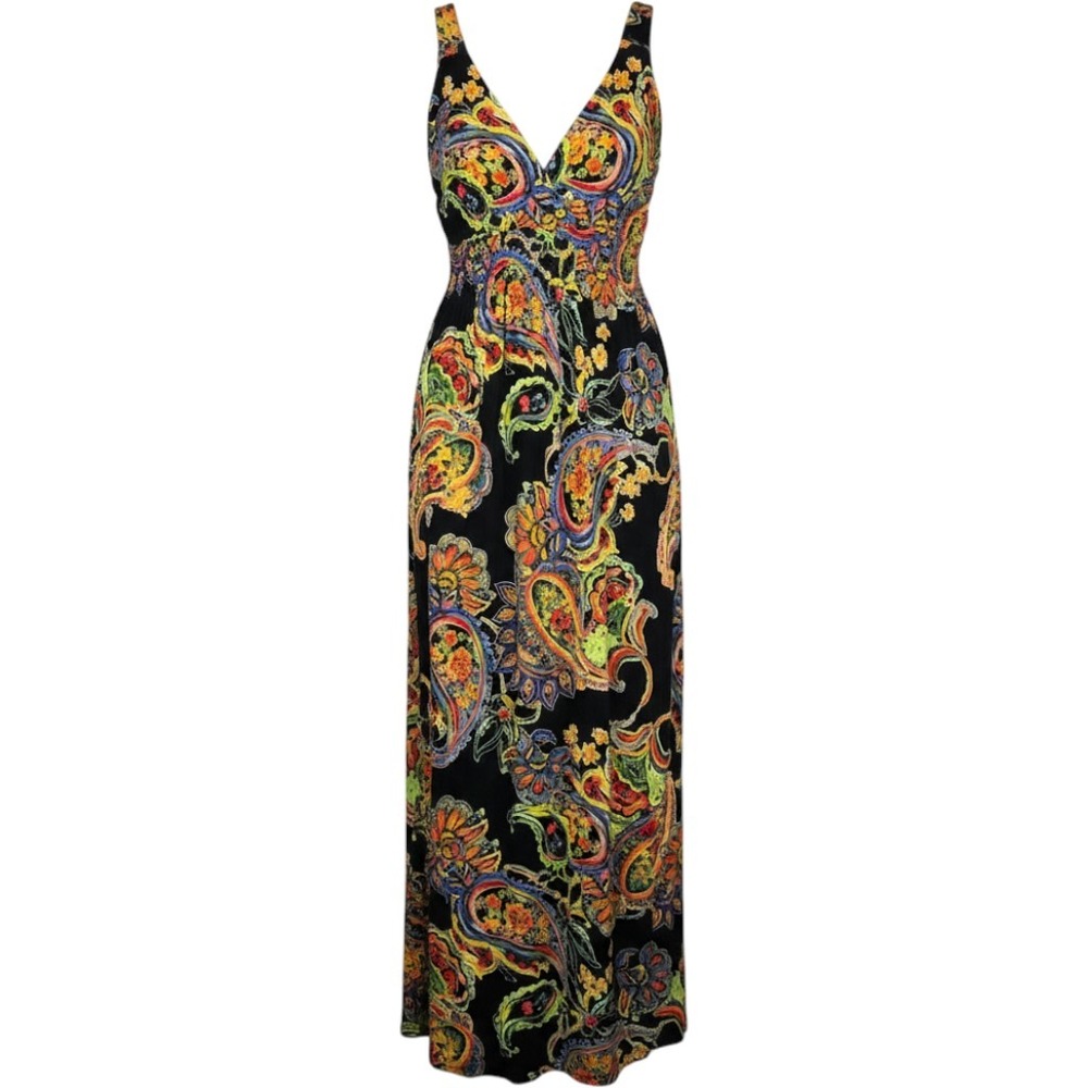 Lascana for Venus Dress Women S Colorful Paisley Floral Smocked Maxi Boho Summer